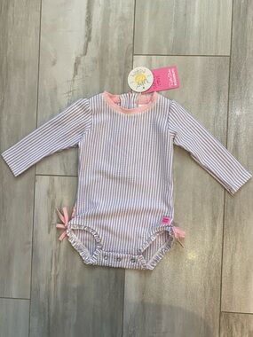 NWT RuffleButts Lavender Purple Seersucker Long Sleeve One Piece Swimsuit 12-18M